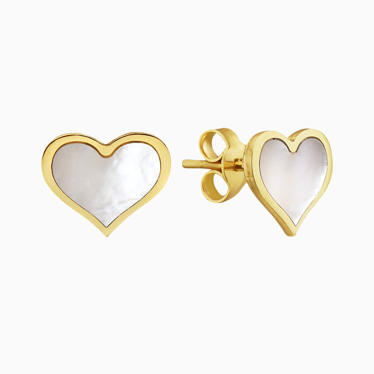 14k Yellow Gold Pearl Heart Stud Earrings