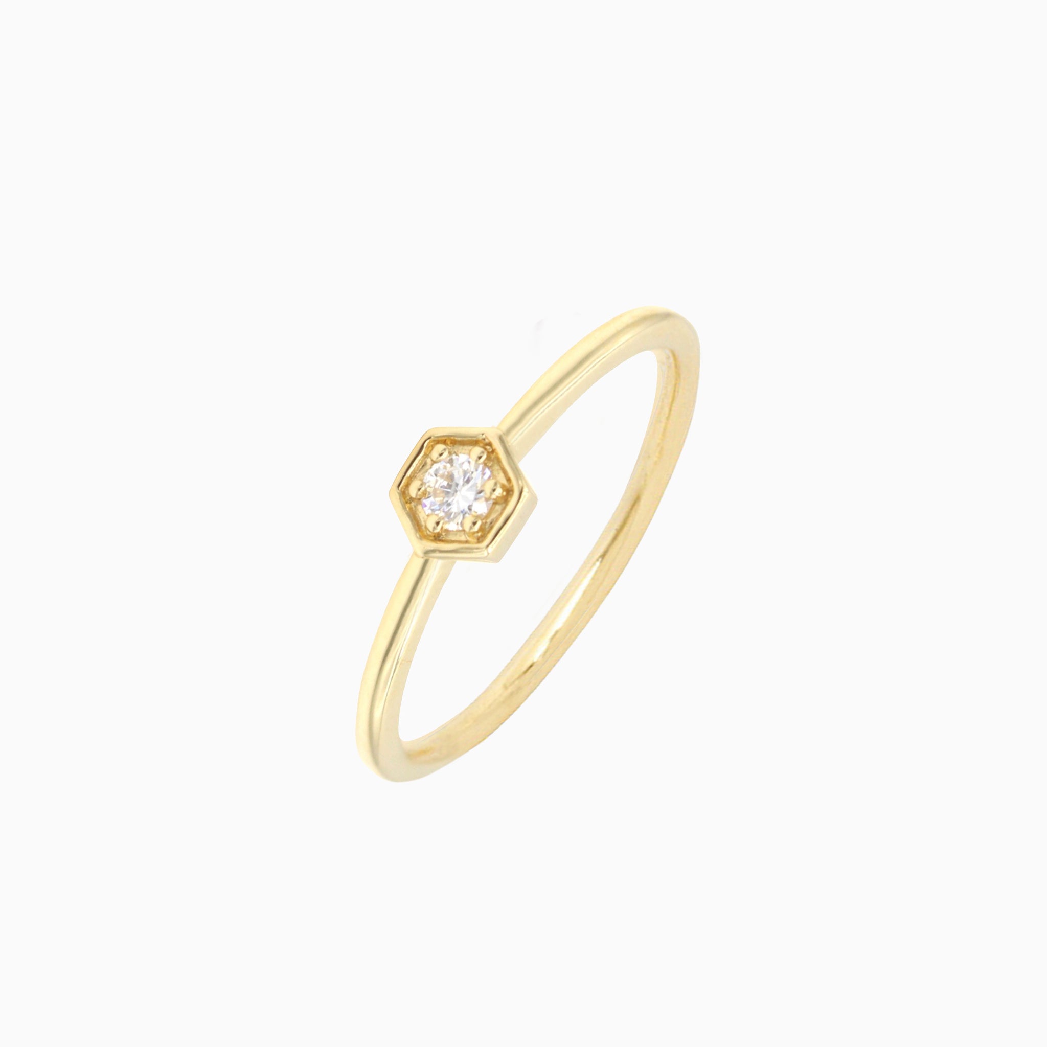 14k Yellow Gold Petite Hexagon Stackable Diamond Ring