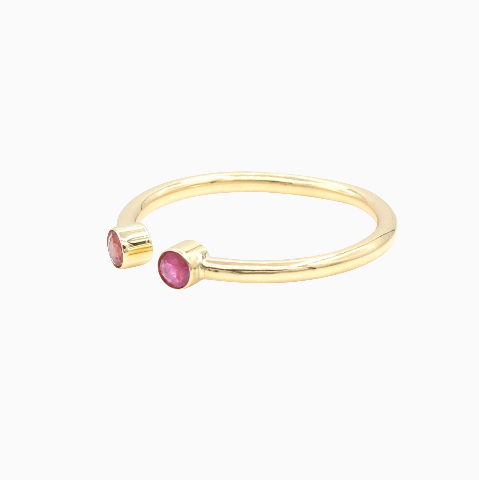 14k Yellow Gold Pretty in Pink Bezel-Set Ruby Open Ring, Side View