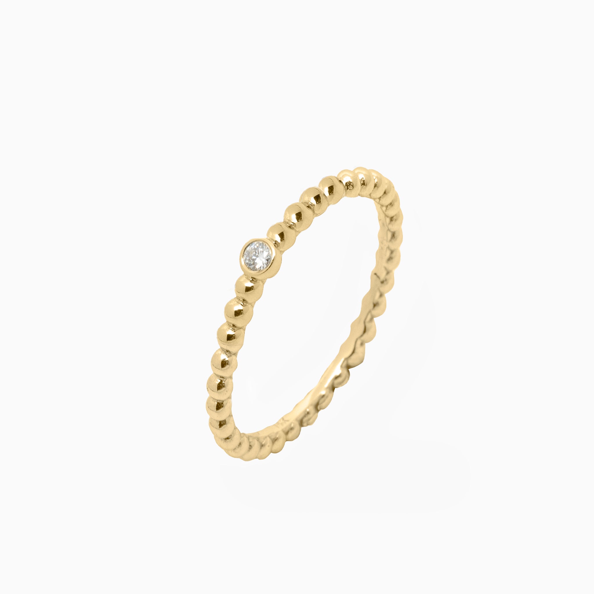 14k Yellow Gold Single Bezel-Set Diamond Beaded Ring