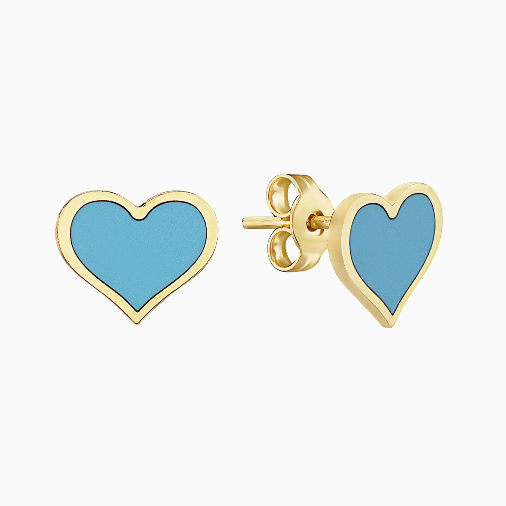 14k Yellow Gold Turquoise Heart Stud Earrings