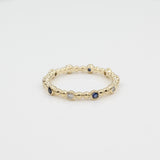 14k 10 Station Diamond & Sapphire Beaded Eternity Band - Starflower Design