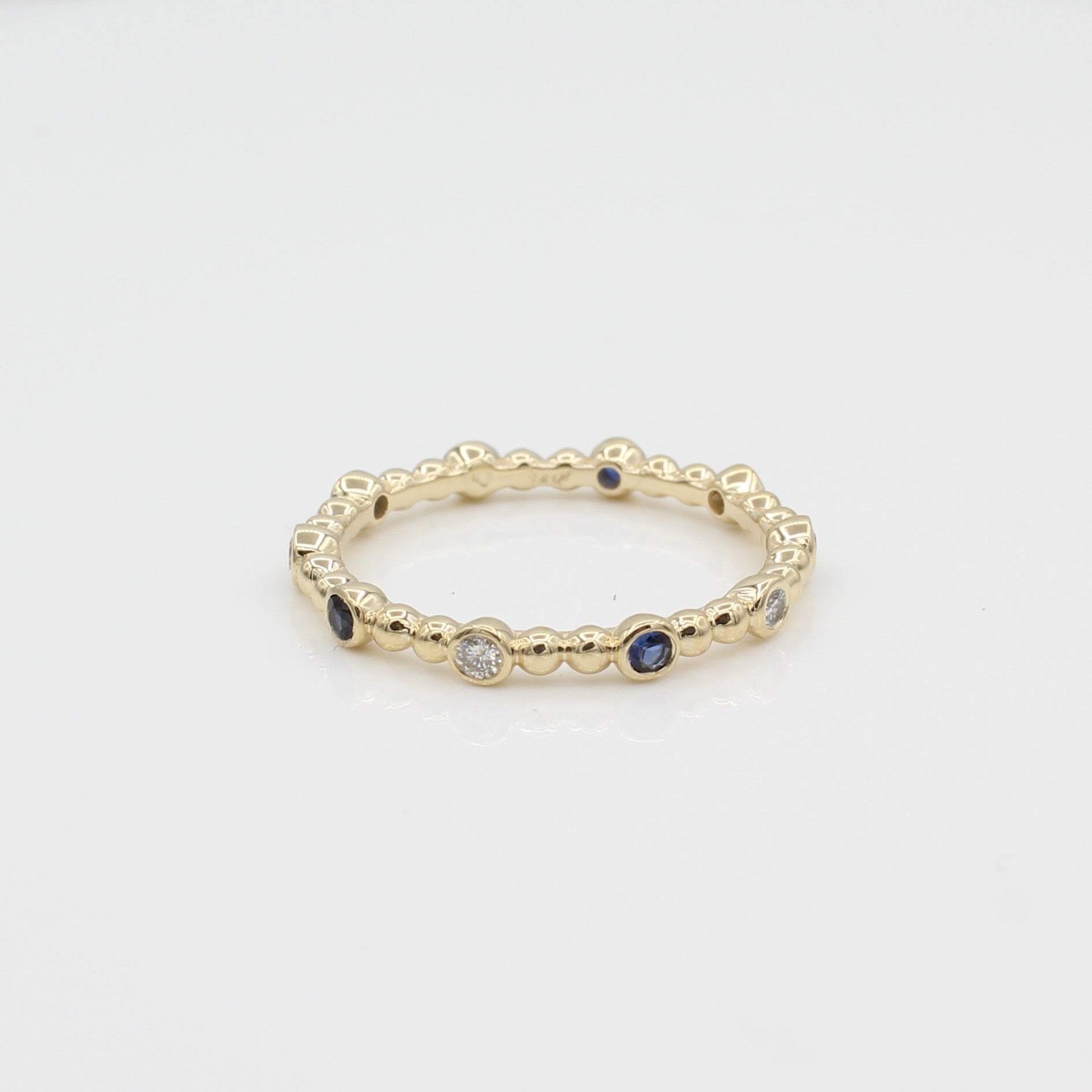 14k 10 Station Diamond & Sapphire Beaded Eternity Band - Starflower Design