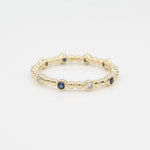 14k 10 Station Diamond & Sapphire Beaded Eternity Band - Starflower Design