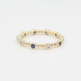 14k 10 Station Diamond & Sapphire Beaded Eternity Band - Starflower Design