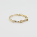 14k Bezel - Set Diamond 5 Station Ring with Micro - Pave Band - Starflower Design