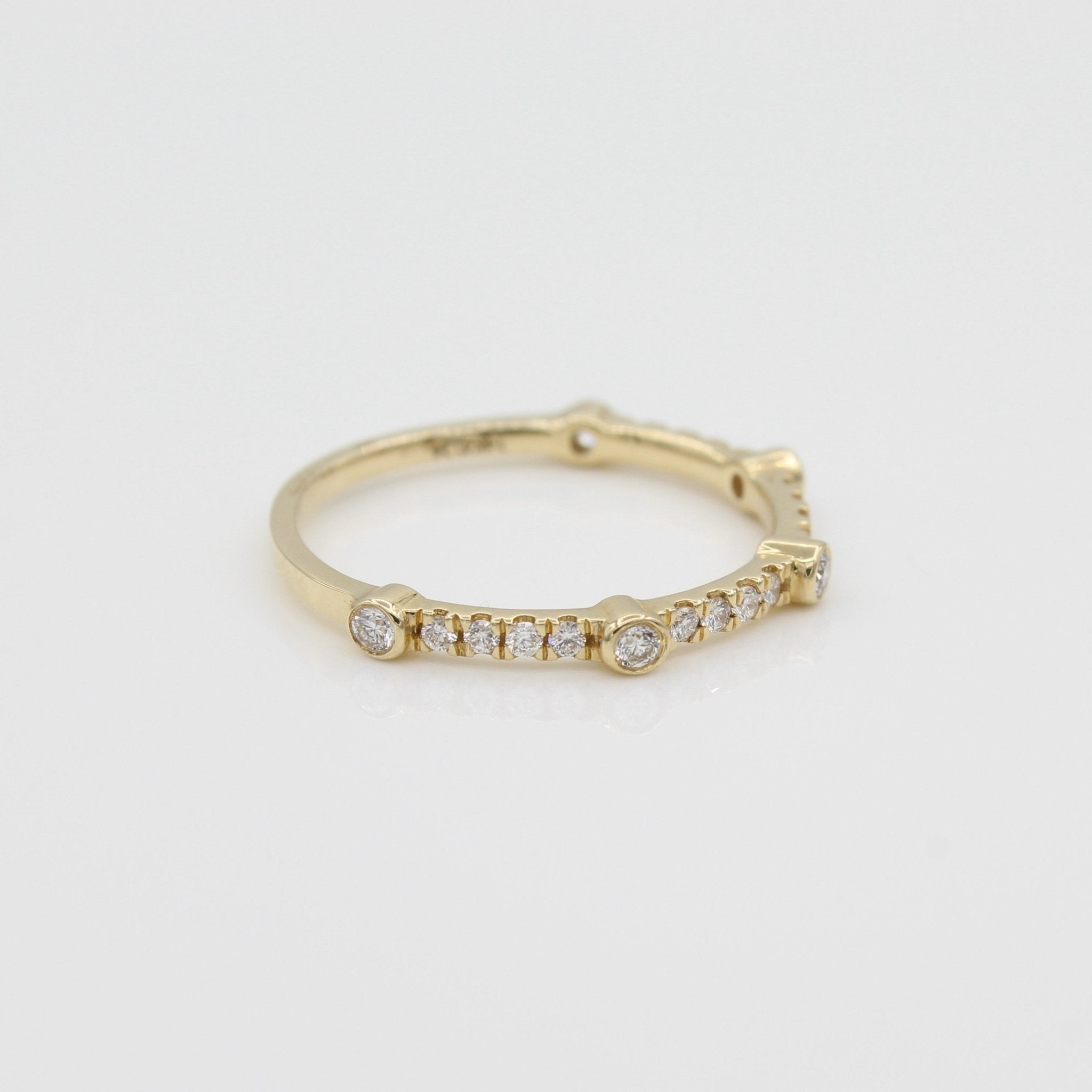 14k Bezel - Set Diamond 5 Station Ring with Micro - Pave Band - Starflower Design