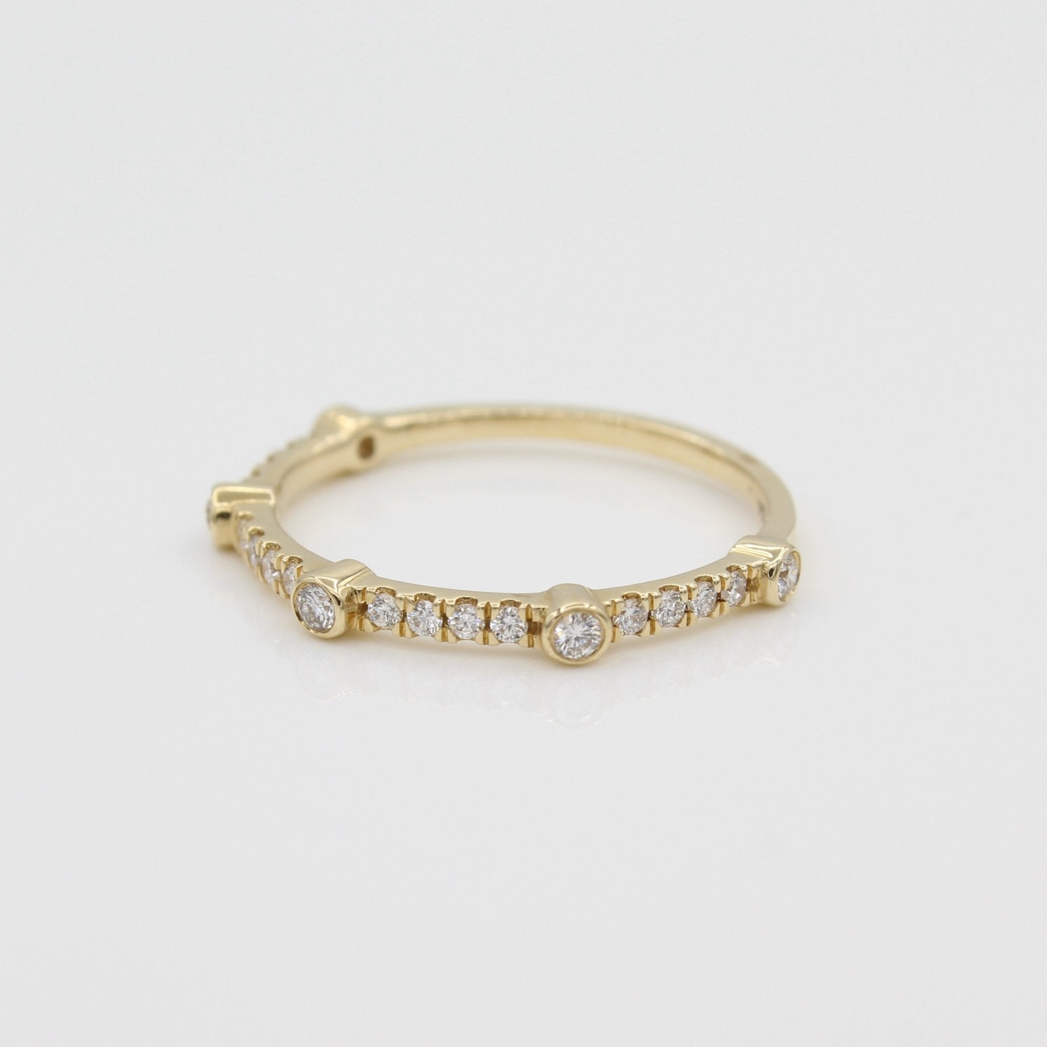 14k Bezel - Set Diamond 5 Station Ring with Micro - Pave Band - Starflower Design