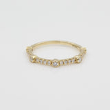 14k Bezel - Set Diamond 5 Station Ring with Micro - Pave Band - Starflower Design