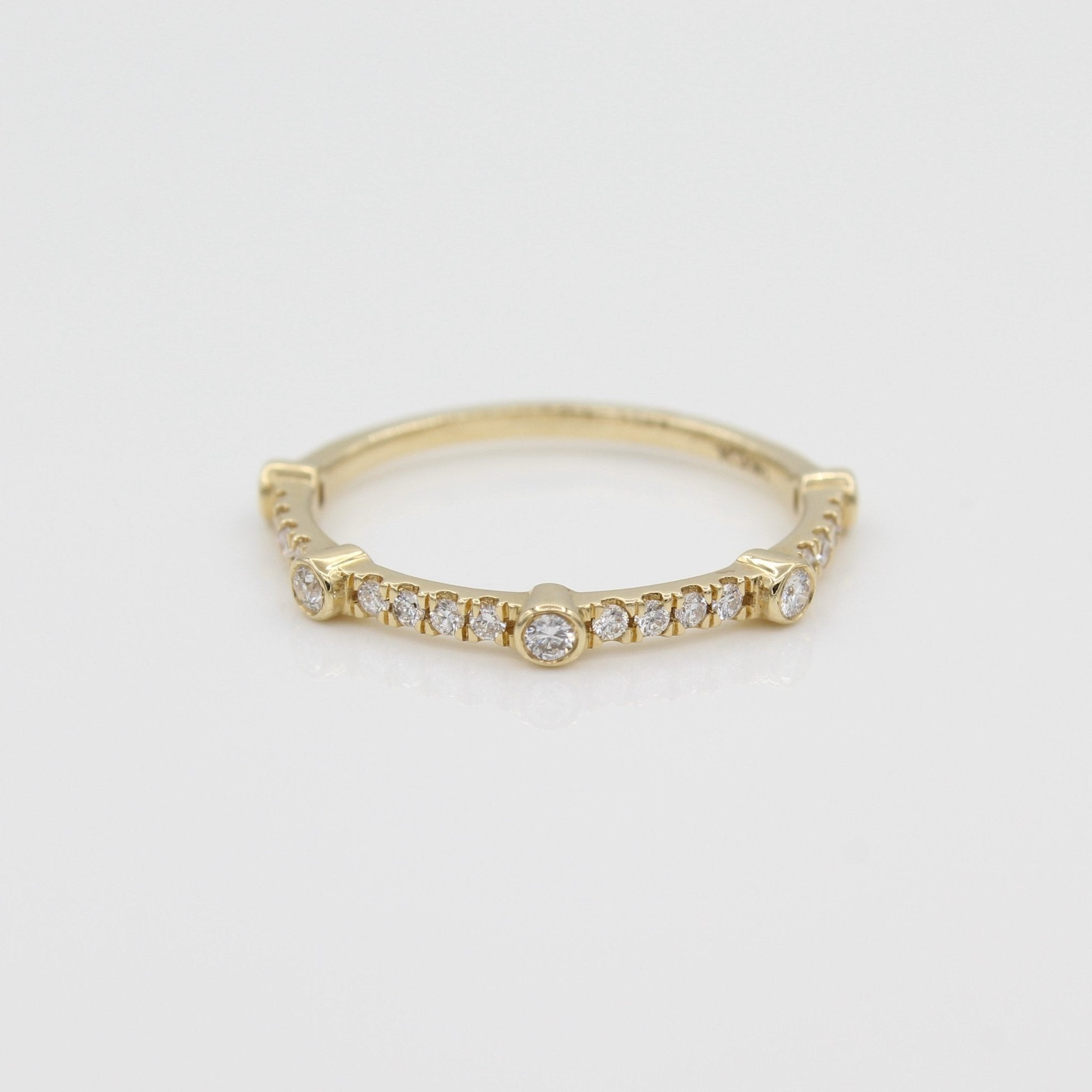 14k Bezel - Set Diamond 5 Station Ring with Micro - Pave Band - Starflower Design