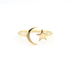 14k Celestial Star & Moon Open Ring - Starflower Design