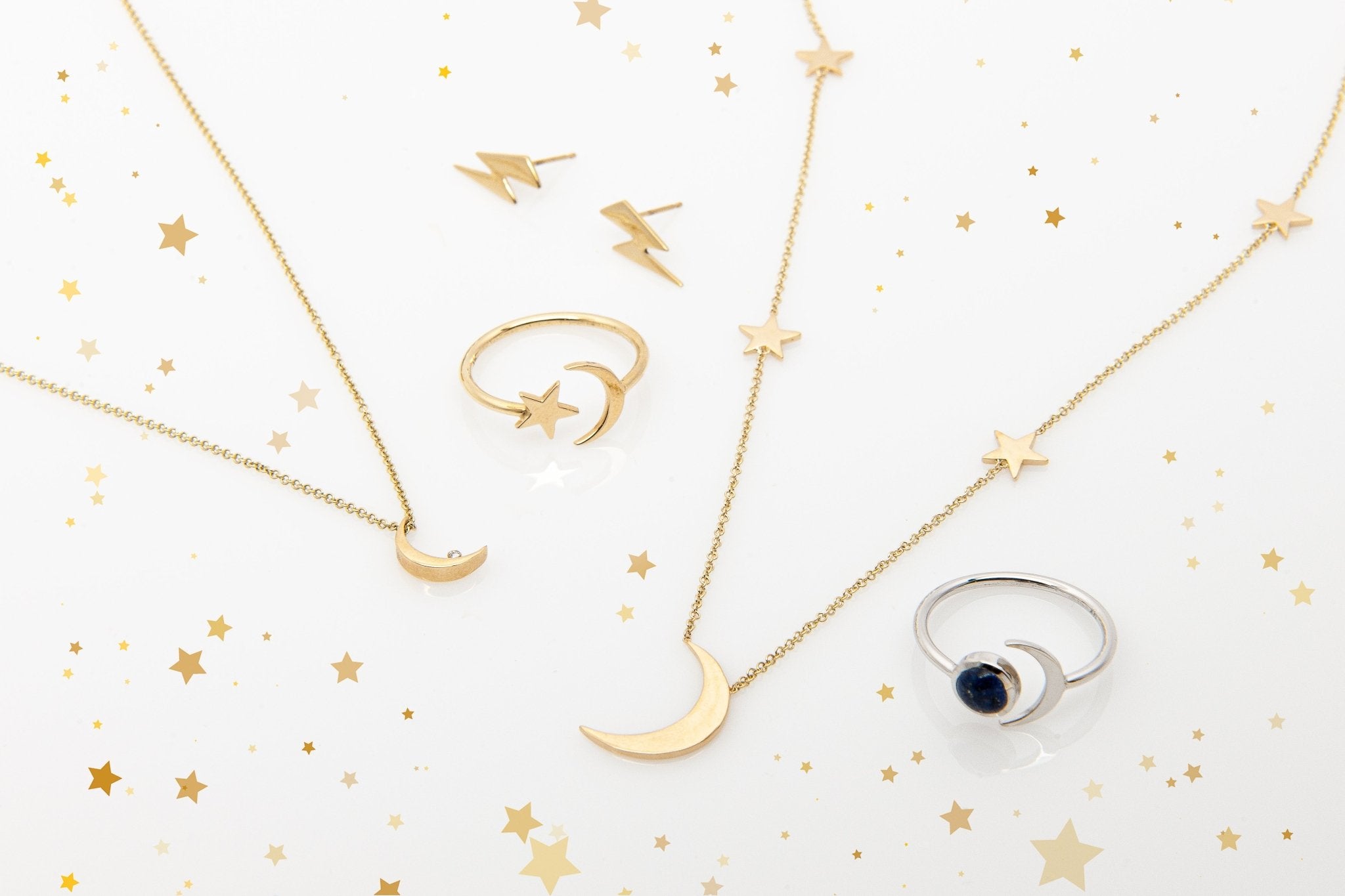 14k Crescent Moon with Diamond Pendant - Starflower Design
