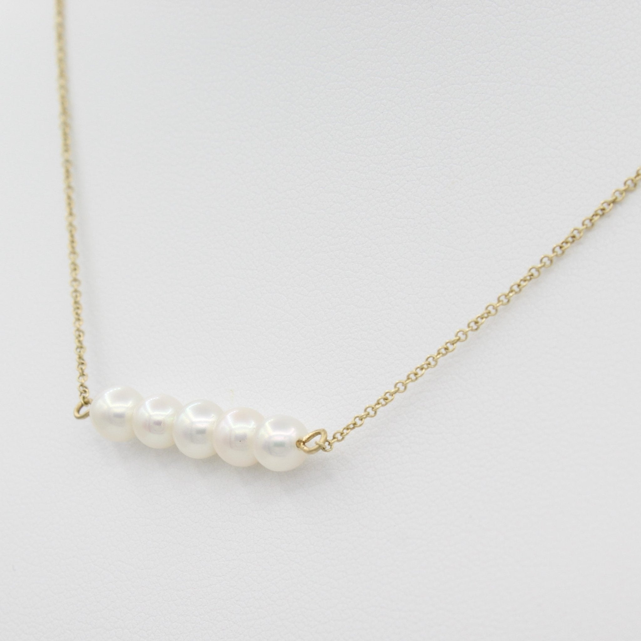 14k Cultured Freshwater Pearl Bar Necklace - Starflower Design