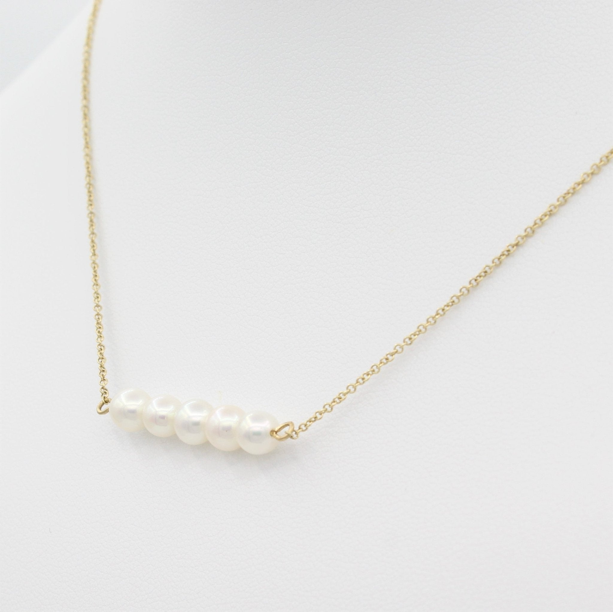 14k Cultured Freshwater Pearl Bar Necklace - Starflower Design