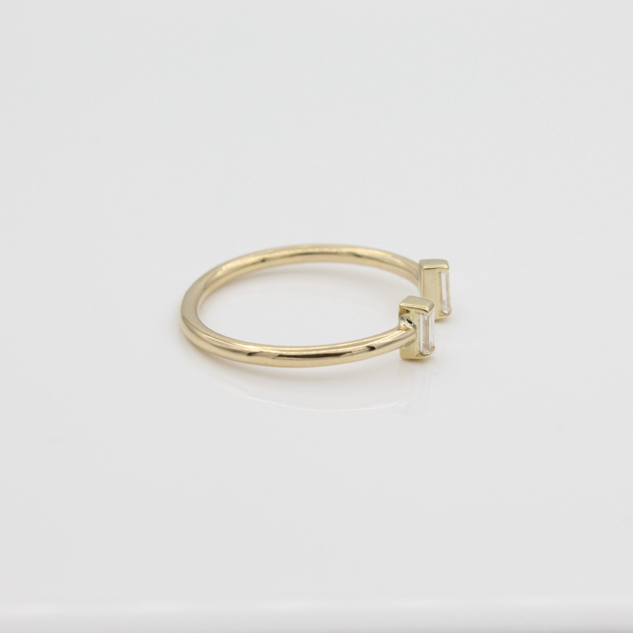 14k Diamond North - South Double Baguette Open Ring - Starflower Design