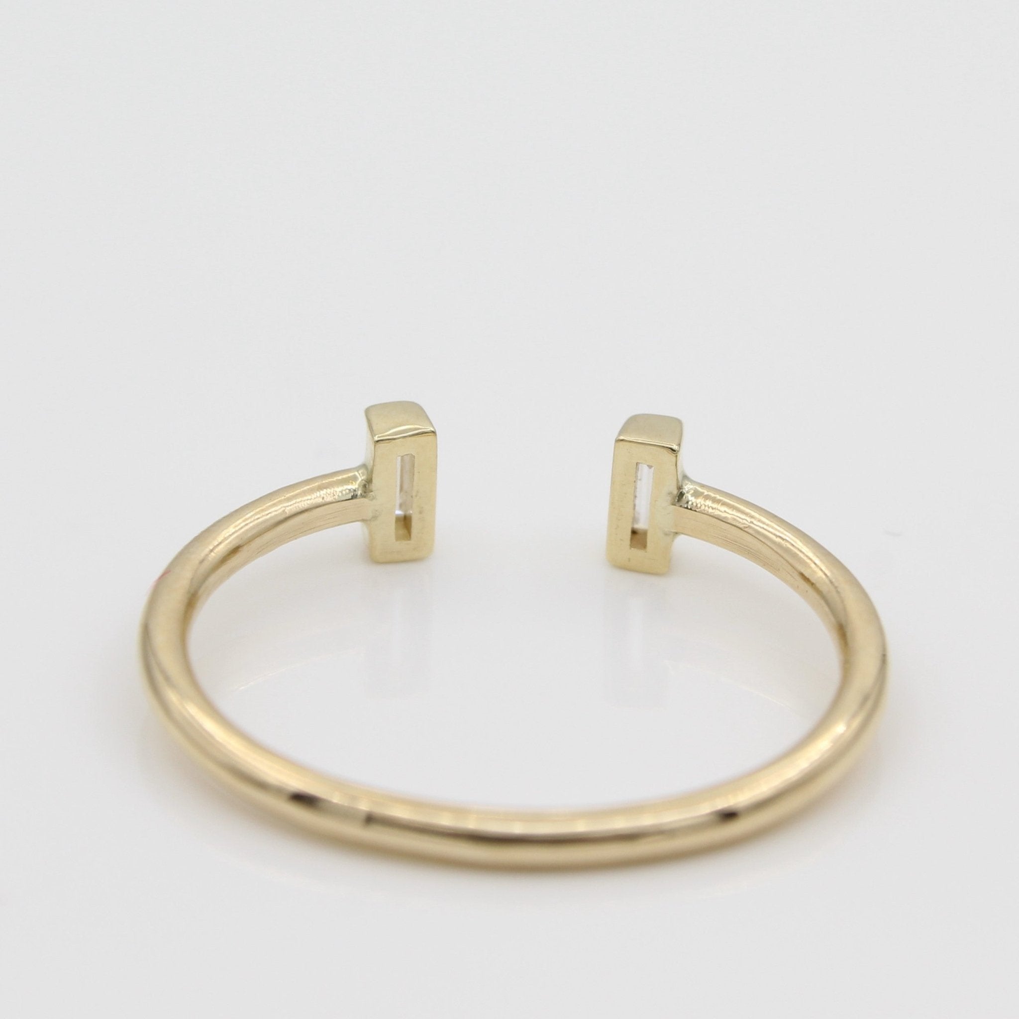 14k Diamond North - South Double Baguette Open Ring - Starflower Design