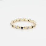 14k Diamond & Sapphire 14 Station Beaded Eternity Band - Starflower Design