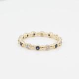 14k Diamond & Sapphire 14 Station Beaded Eternity Band - Starflower Design