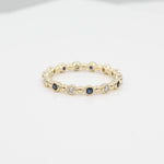 14k Diamond & Sapphire 14 Station Beaded Eternity Band - Starflower Design