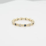 14k Diamond & Sapphire 14 Station Beaded Eternity Band - Starflower Design