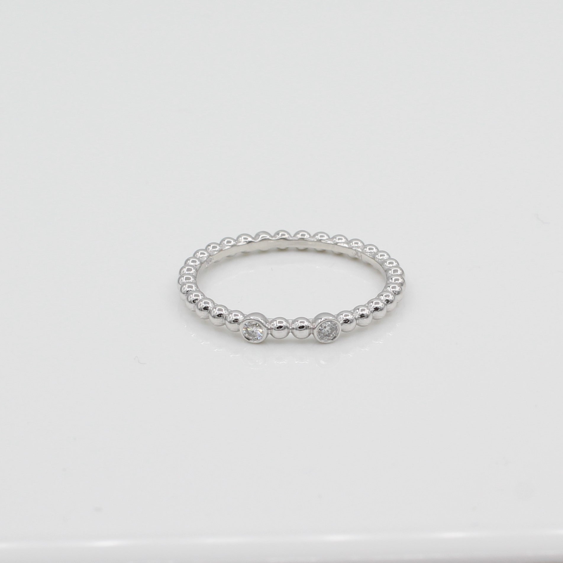 14k Double Bezel - Set Diamond Beaded Ring - Starflower Design