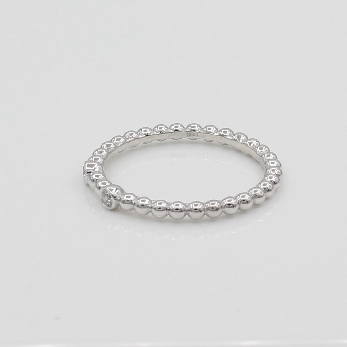 14k Double Bezel - Set Diamond Beaded Ring - Starflower Design