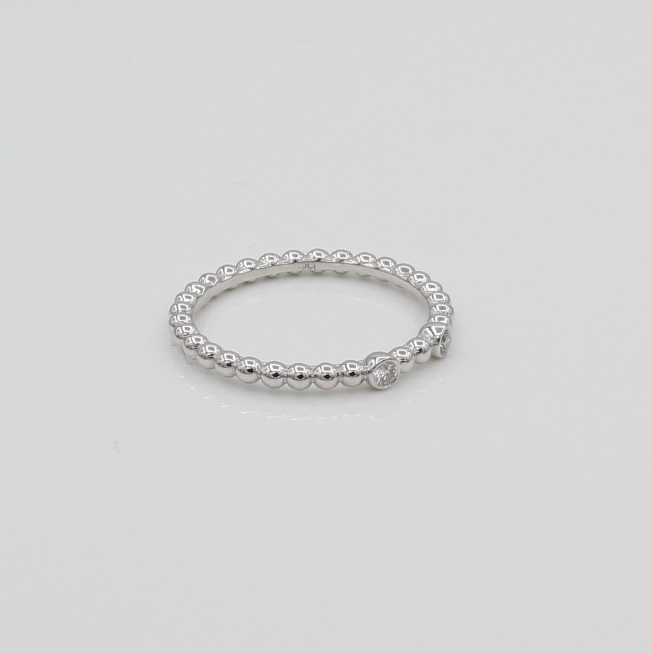 14k Double Bezel - Set Diamond Beaded Ring - Starflower Design