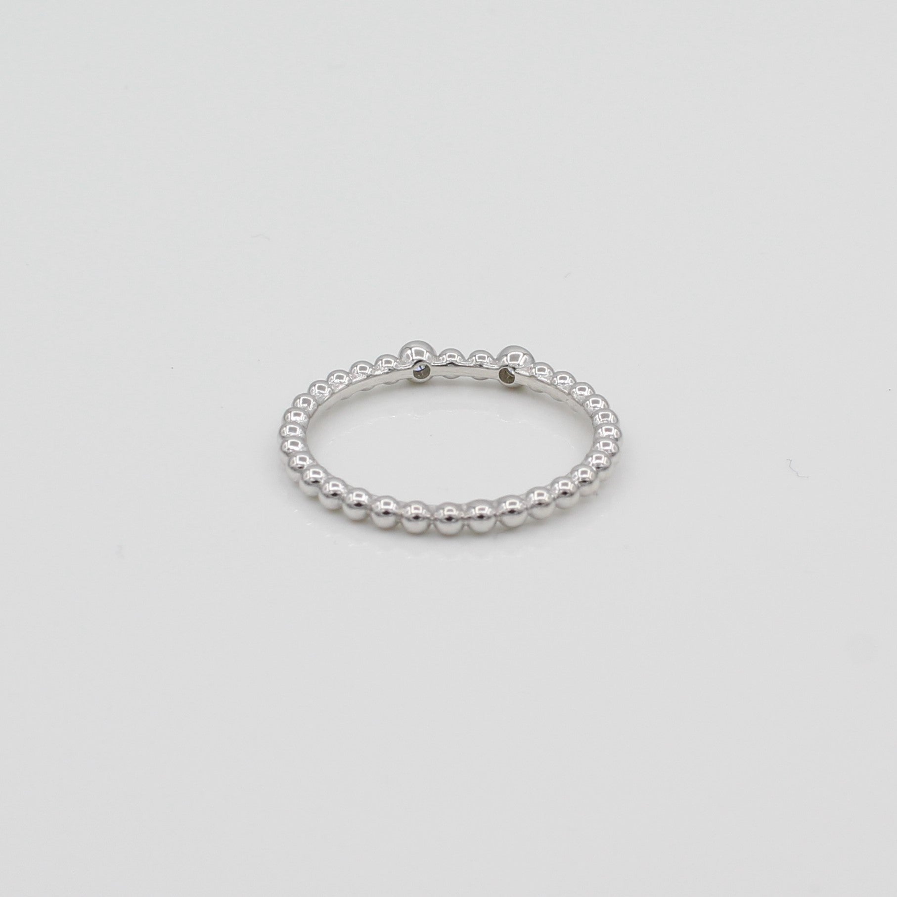 14k Double Bezel - Set Diamond Beaded Ring - Starflower Design