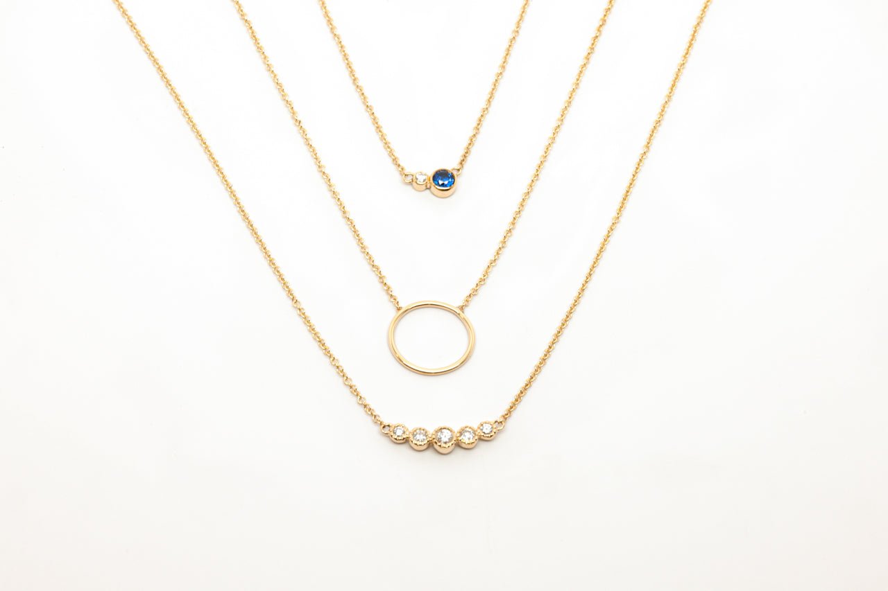 14k Double Delight Diamond & Sapphire Petite Layering Necklace - Starflower Design