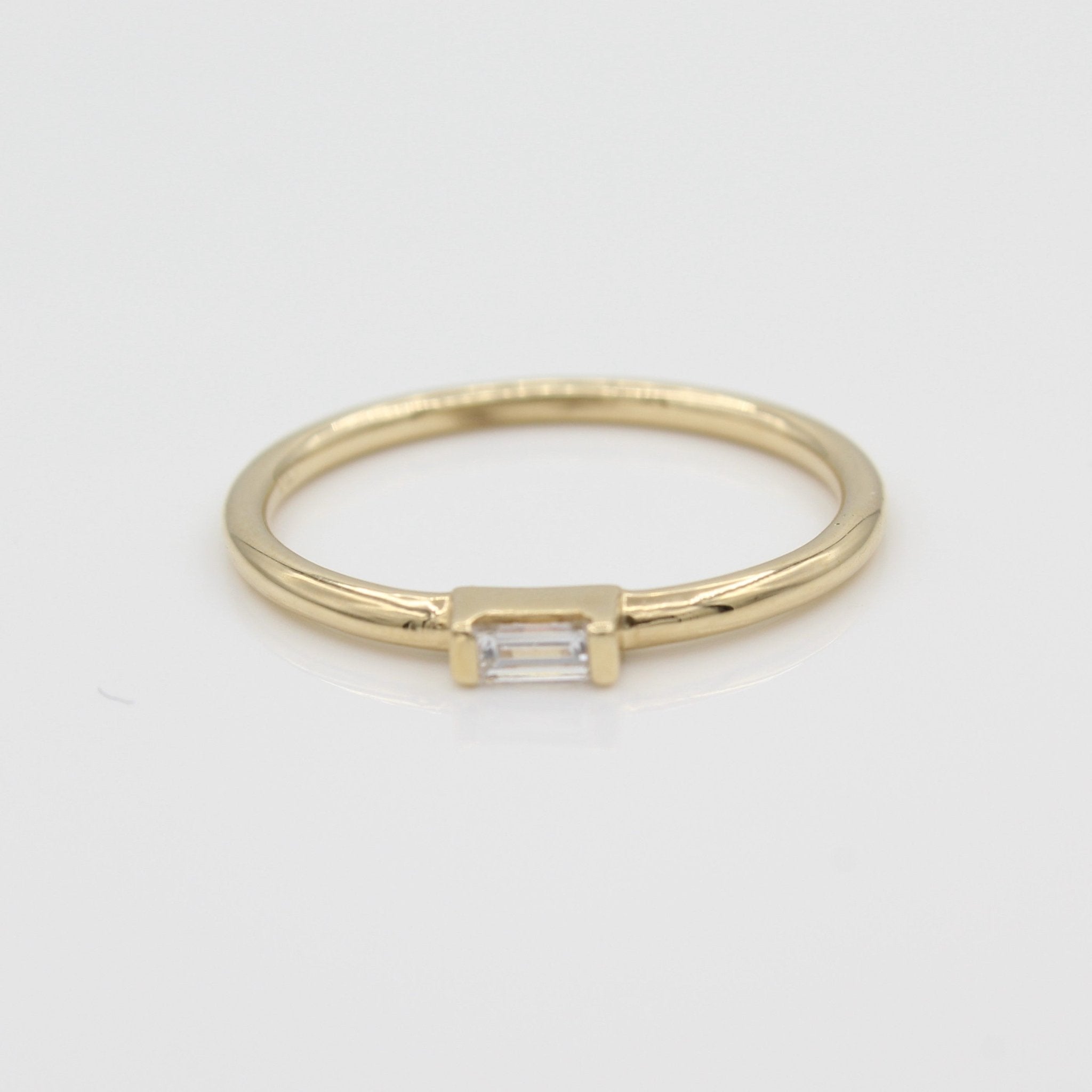 14k East - West Diamond Baguette Stackable Ring - Starflower Design