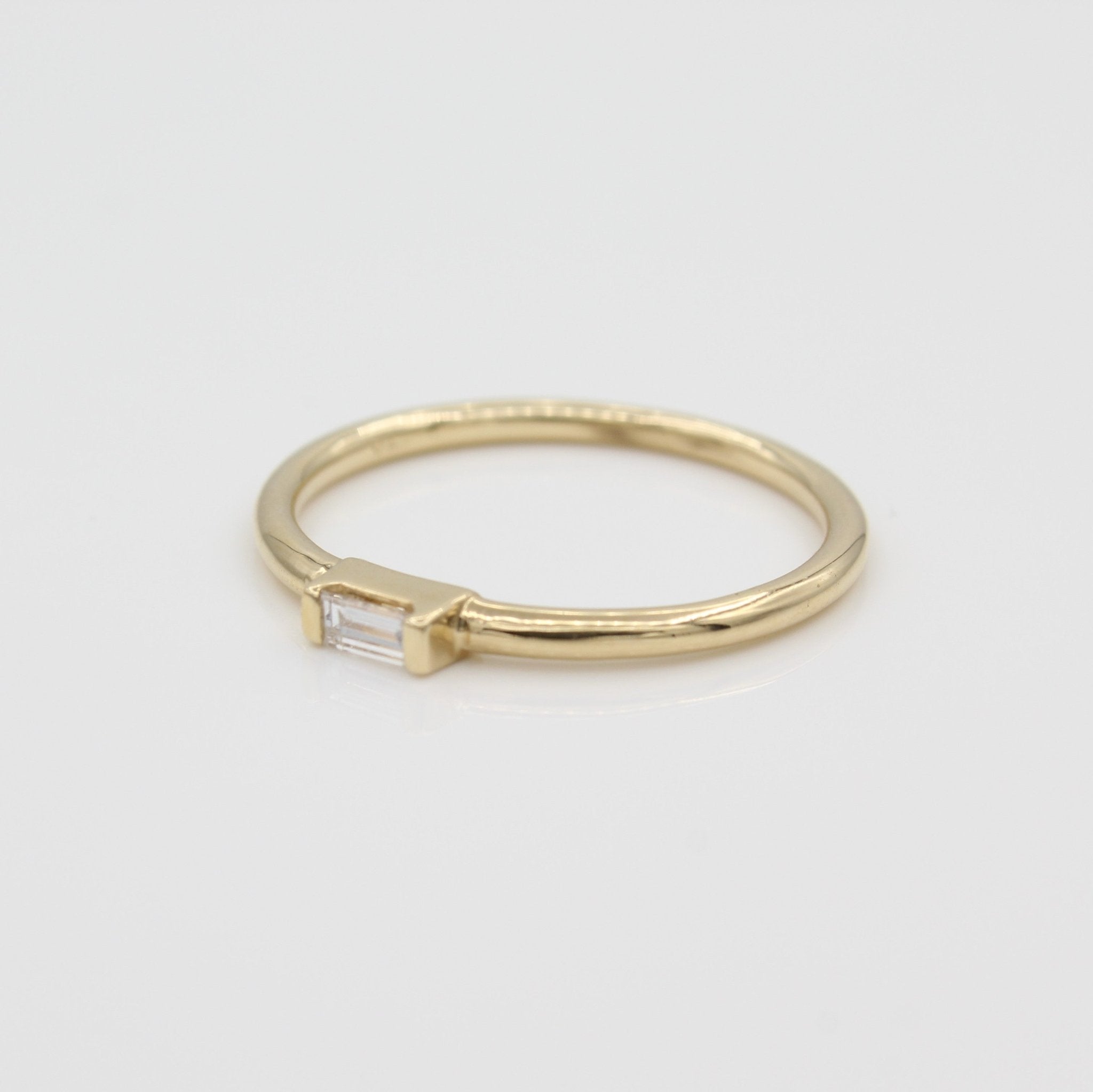14k East - West Diamond Baguette Stackable Ring - Starflower Design