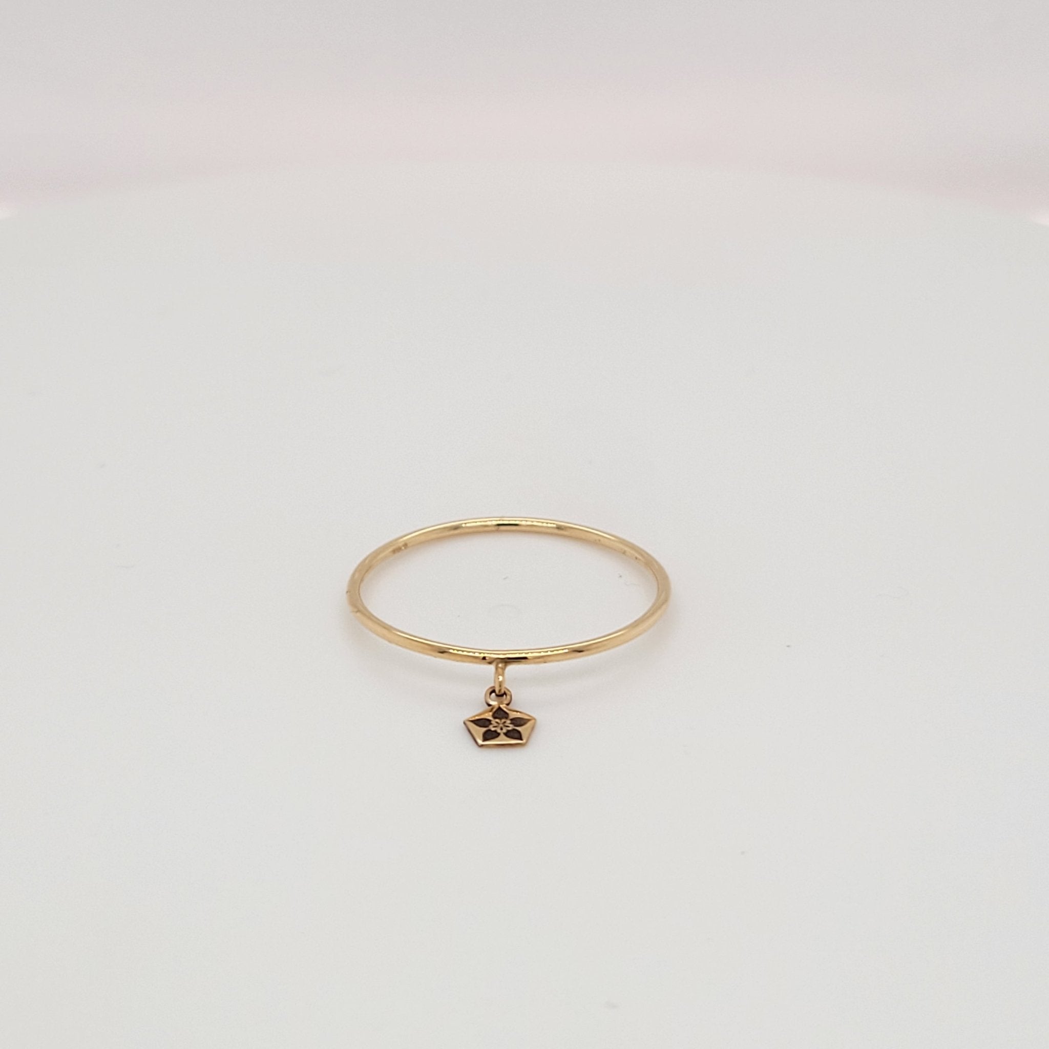 14k Gold Absolutely Effortless Starflower Dangle Charm Microstackable Ring - Starflower Design