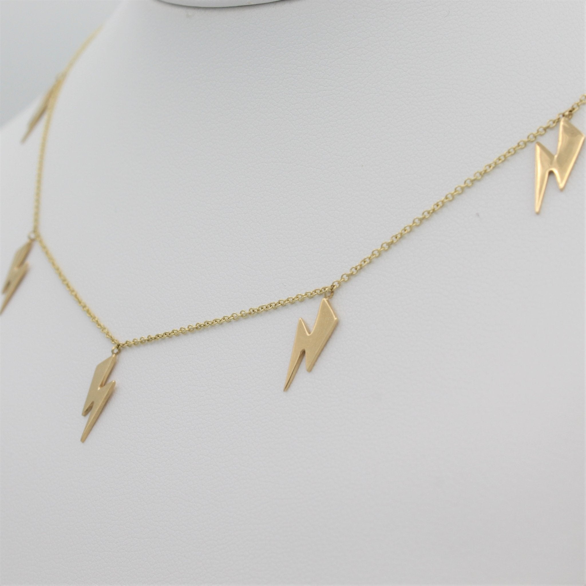 14k Gold Lightning Bolt Five Station Necklace - Starflower Design