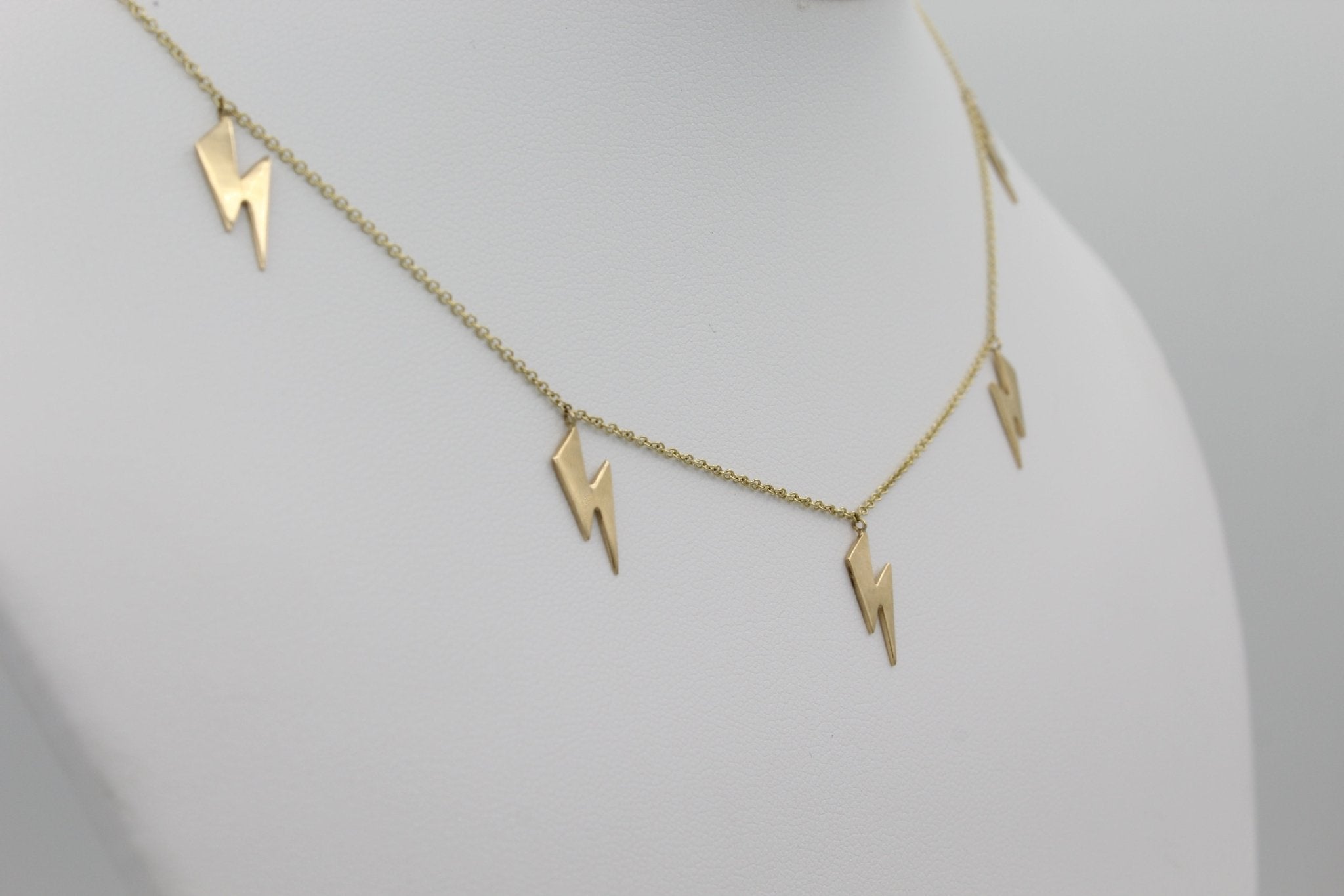 14k Gold Lightning Bolt Five Station Necklace - Starflower Design