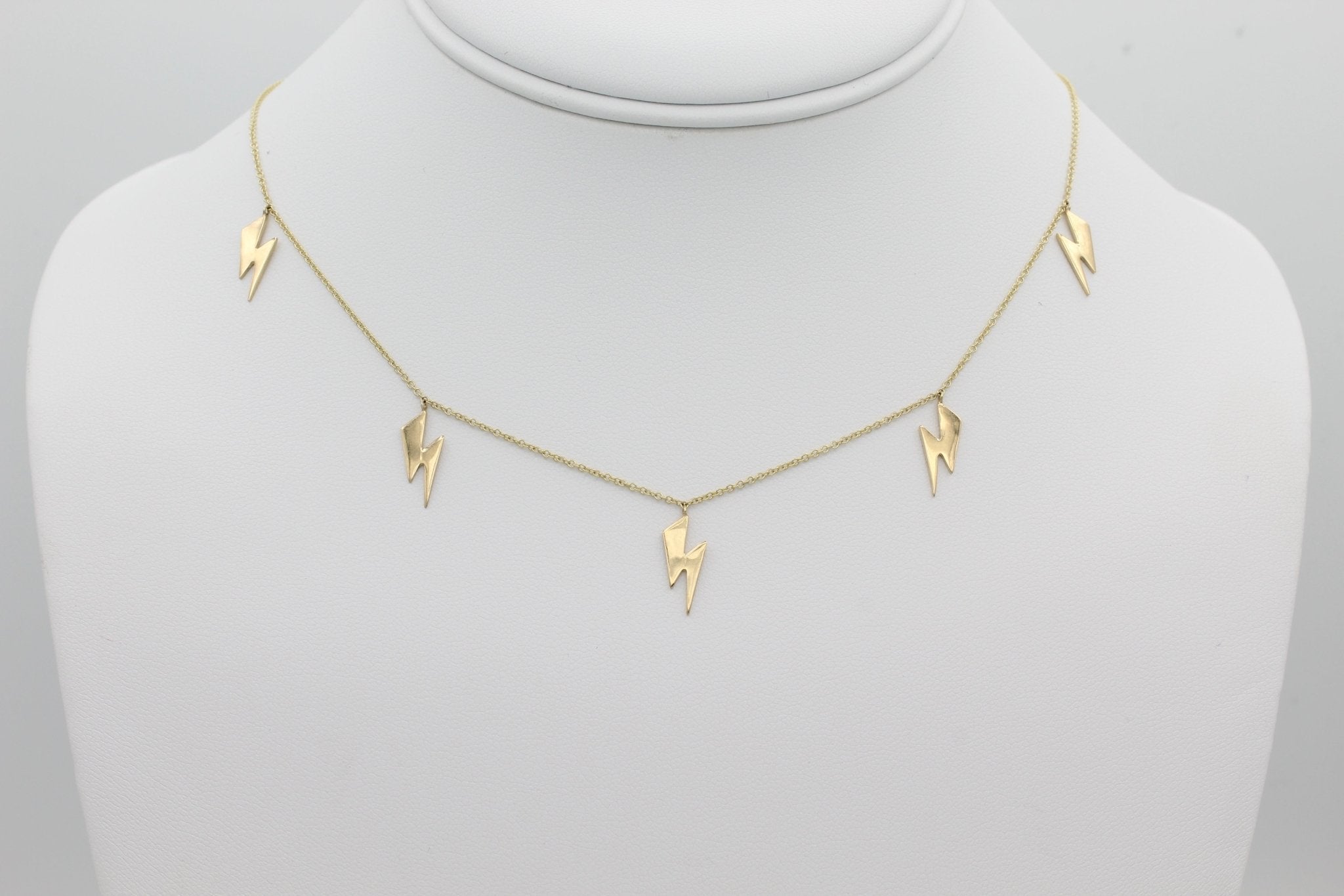 14k Gold Lightning Bolt Five Station Necklace - Starflower Design
