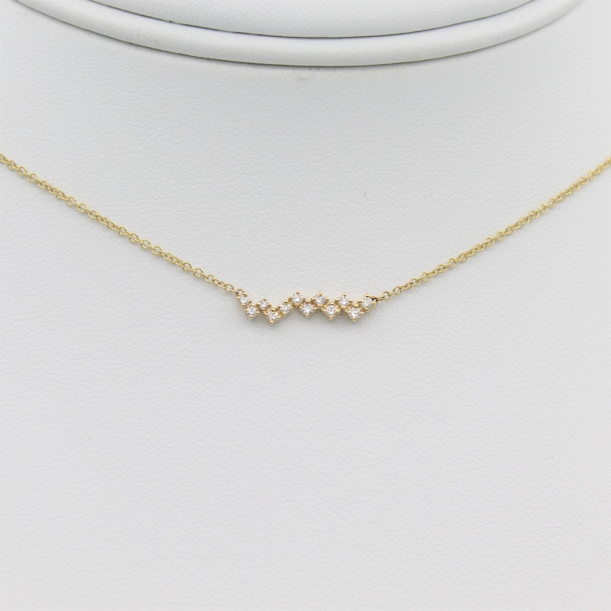 14k Gold Zig - Zag Diamond Bar Necklace - Starflower Design
