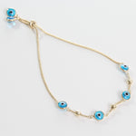 14k Light Blue Evil Eye Beaded Bolo Bracelet - Starflower Design
