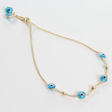 14k Light Blue Evil Eye Beaded Bolo Bracelet - Starflower Design