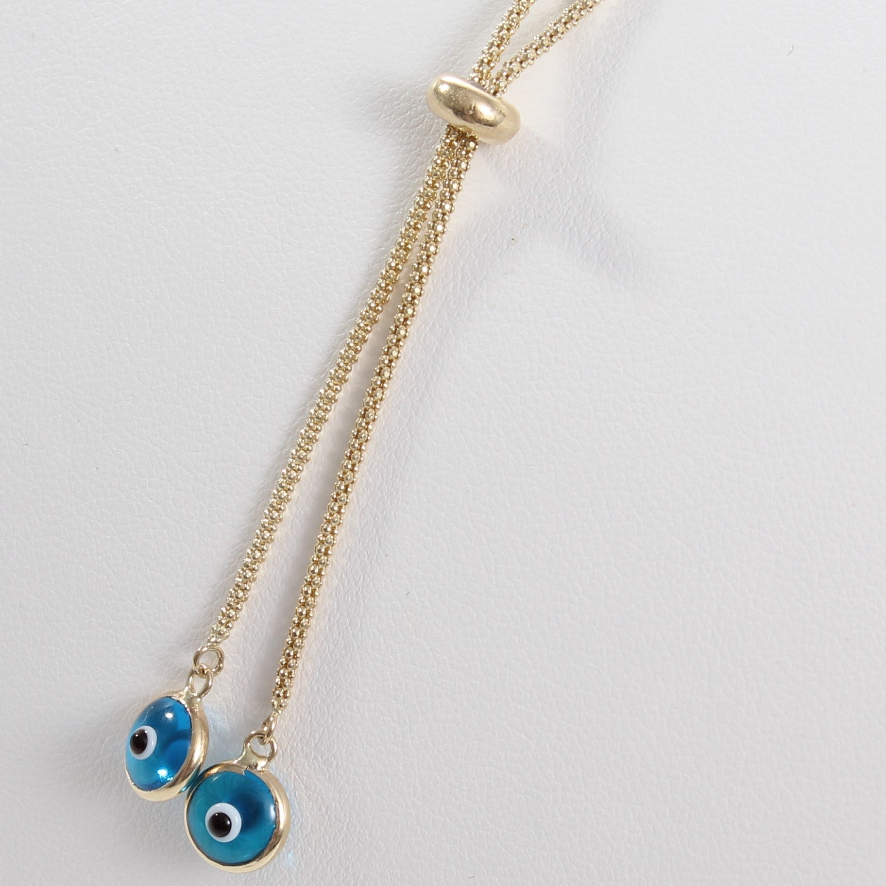 14k Light Blue Evil Eye Beaded Bolo Bracelet - Starflower Design