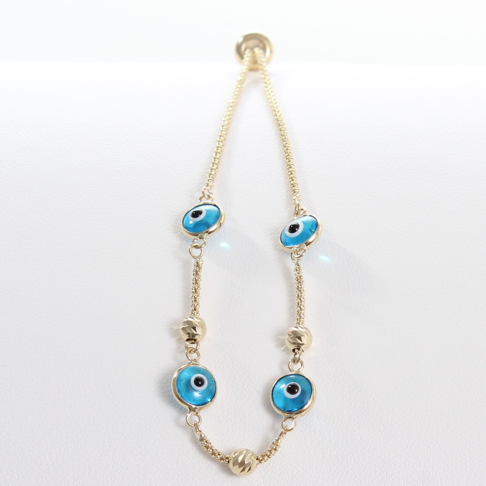 14k Light Blue Evil Eye Beaded Bolo Bracelet - Starflower Design