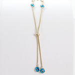 14k Light Blue Evil Eye Beaded Bolo Bracelet - Starflower Design