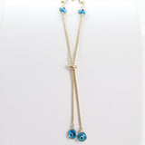 14k Light Blue Evil Eye Beaded Bolo Bracelet - Starflower Design