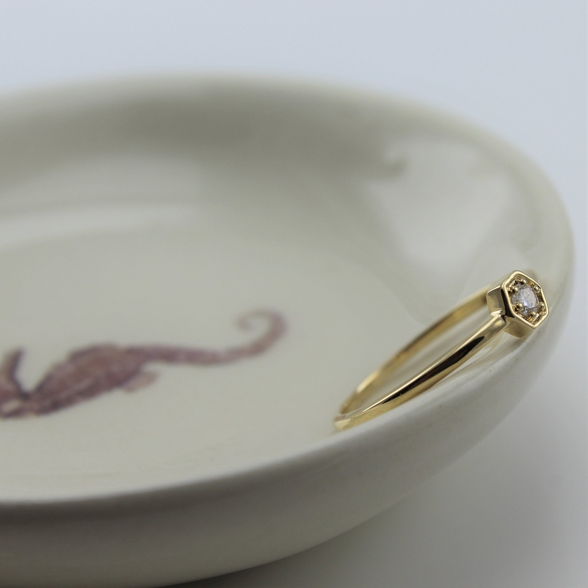 14k Petite Hexagon Stackable Diamond Ring - Starflower Design