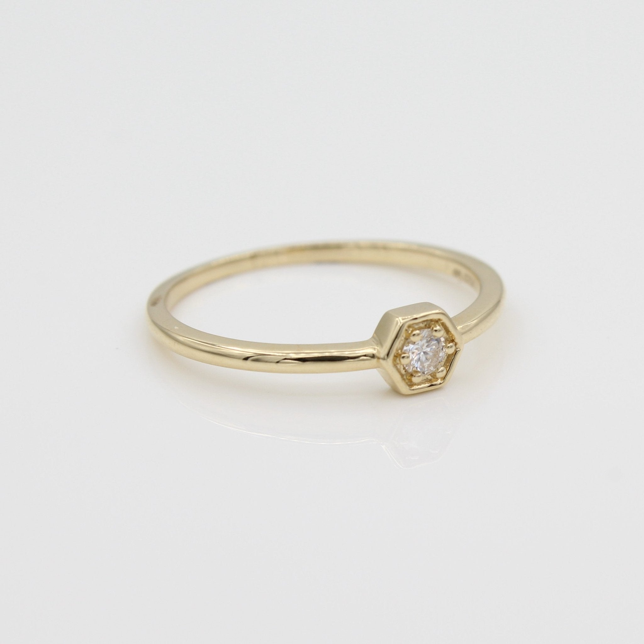 14k Petite Hexagon Stackable Diamond Ring - Starflower Design
