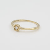 14k Petite Hexagon Stackable Diamond Ring - Starflower Design