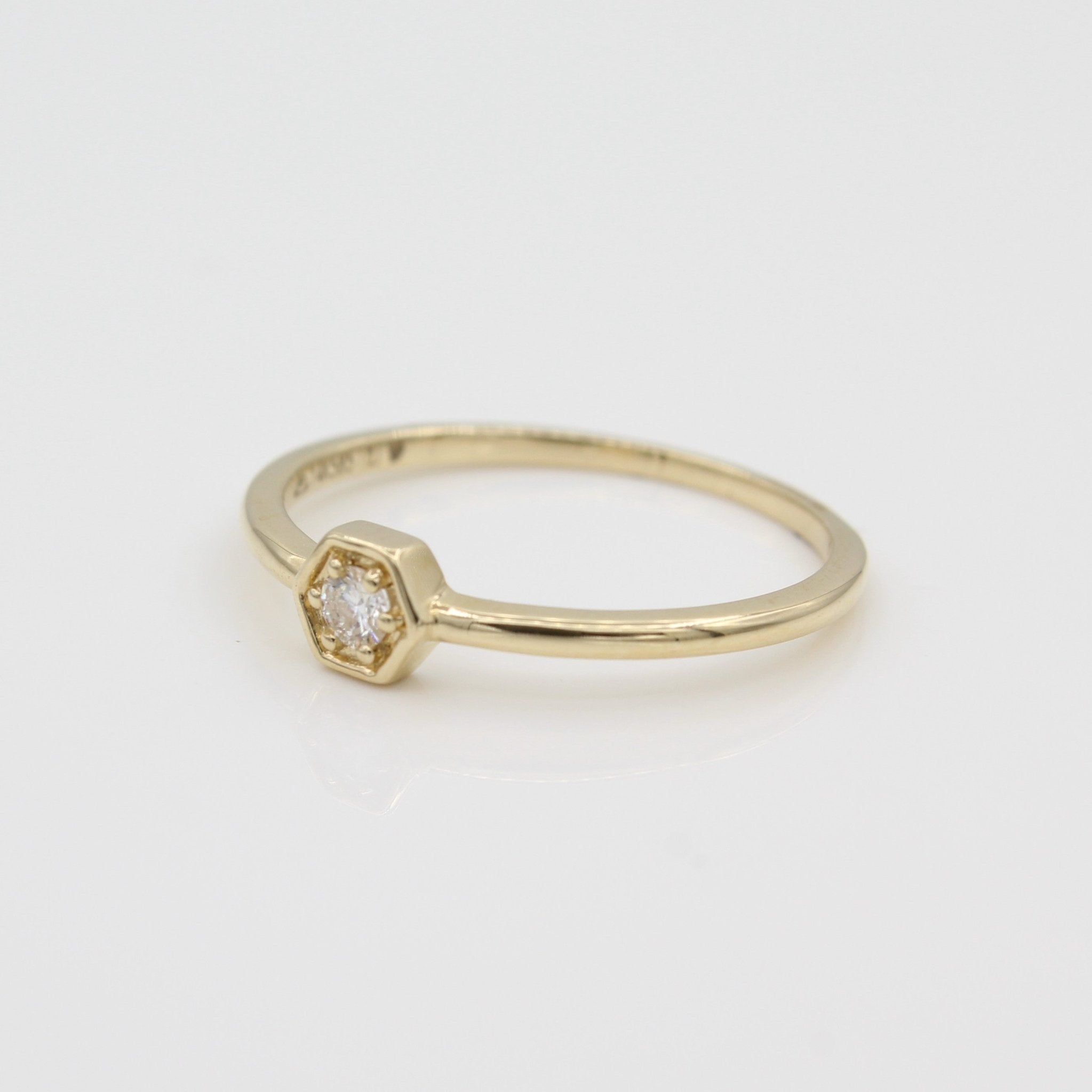 14k Petite Hexagon Stackable Diamond Ring - Starflower Design