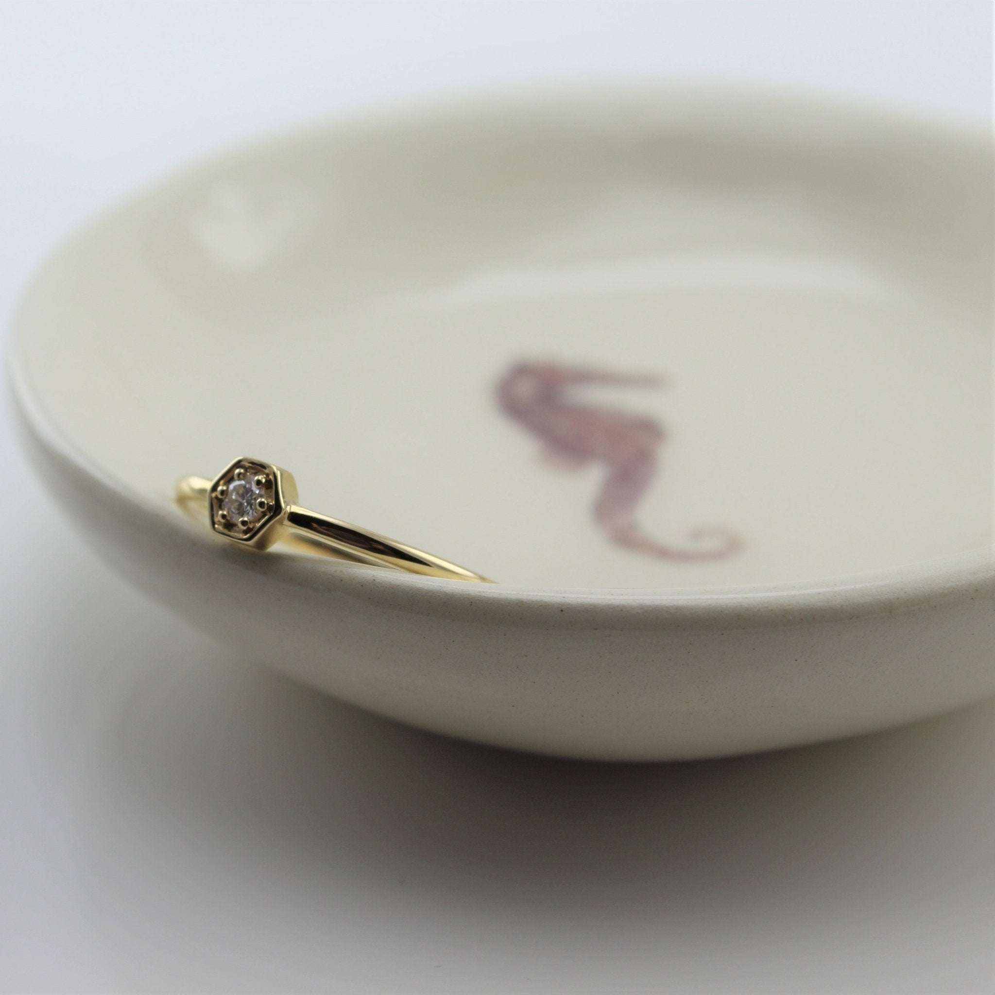 14k Petite Hexagon Stackable Diamond Ring - Starflower Design