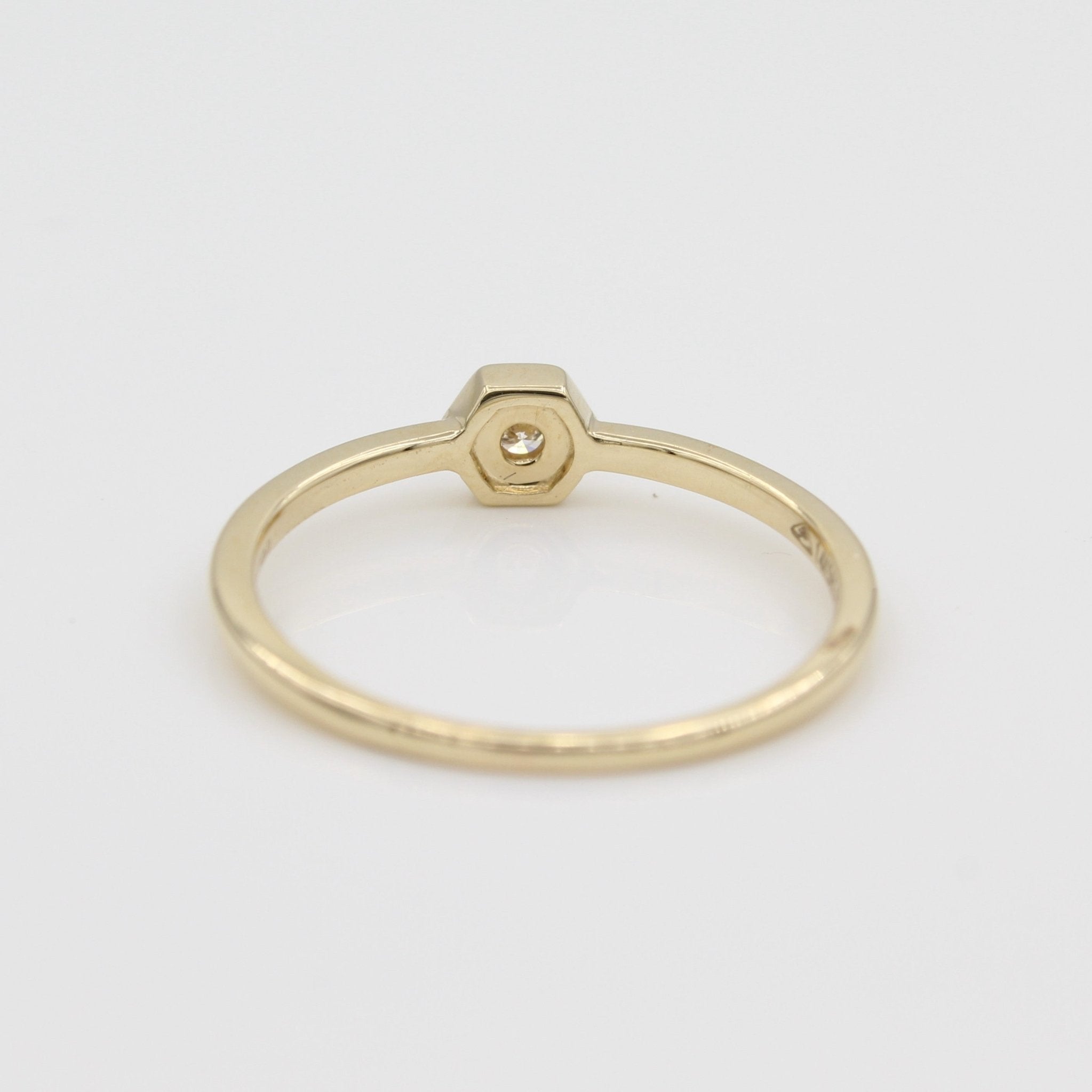14k Petite Hexagon Stackable Diamond Ring - Starflower Design