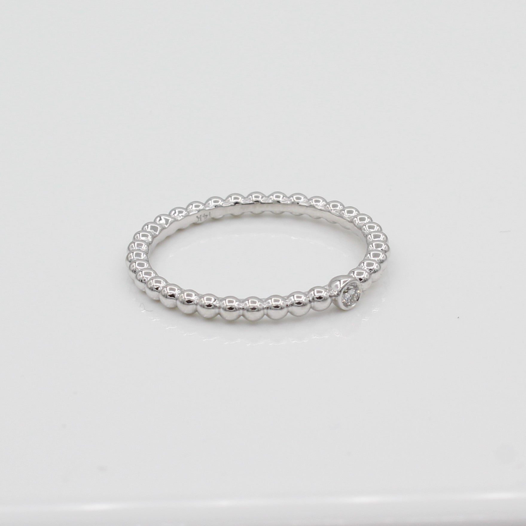 14k Single Bezel - Set Diamond Beaded Ring - Starflower Design