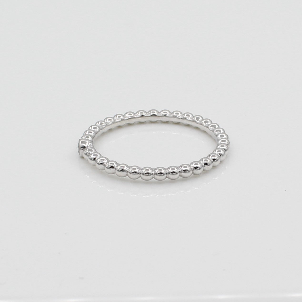 14k Single Bezel - Set Diamond Beaded Ring - Starflower Design